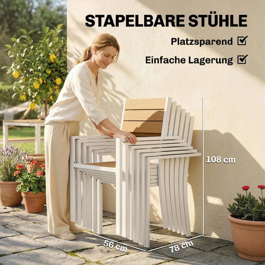 Set da Giardino 7 Pezzi con Tavolo e Sedie Pieghevoli ¨C zephmum ¨C Legno Teak e Alluminio