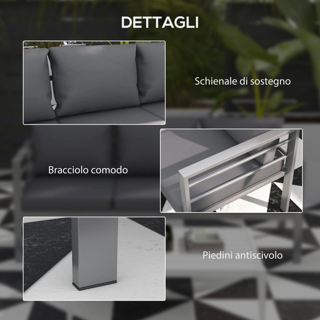 Divano da Giardino 3 Posti con Cuscini ¨C zephmum ¨C Grigio, Alluminio, 185x66x64 cm