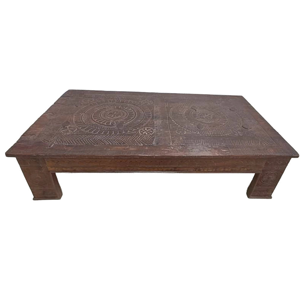 Tavolino in legno artigianale marrone 150x85x37h cm