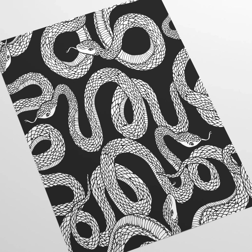 Carta da Parati Serpenti Bianca e Nera Carta Vegana 250x200cm 5,5mq 