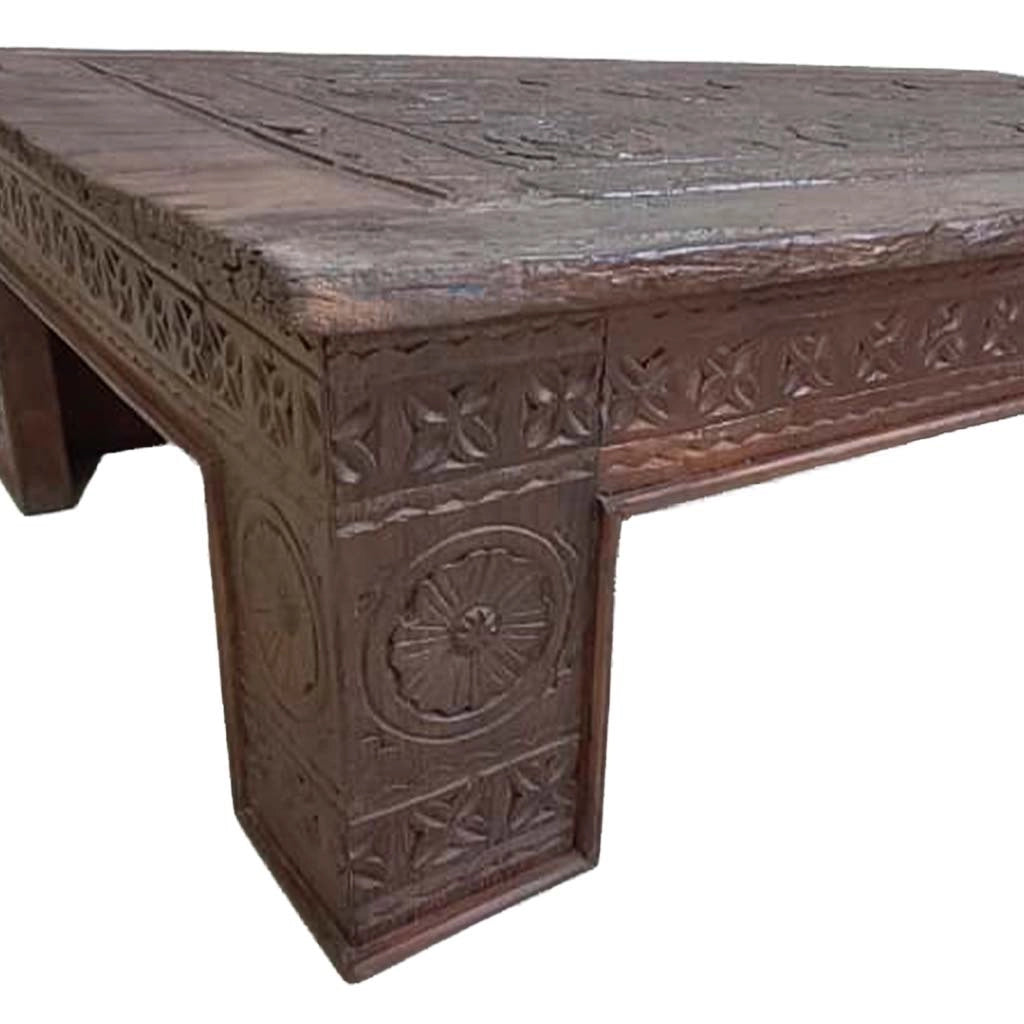 Tavolino in legno artigianale marrone 148x88x37h cm