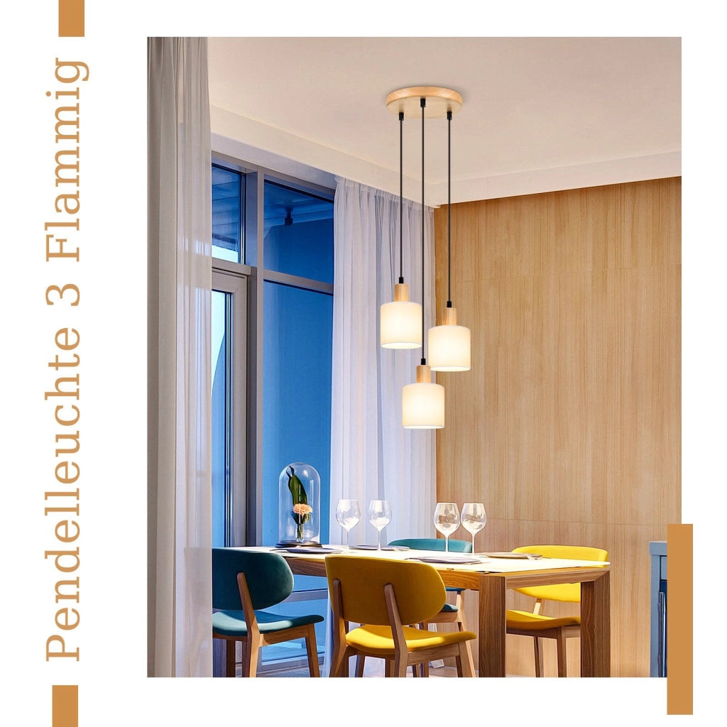 Lampada a sospensione ZMH legno bianco diametro 20 cm E14 stile retr¨° 3 lampadine rotonde per sala da pranzo e cucina
