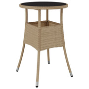 Tavolo da Giardino | Tavolino da esterno ?60x75 cm Vetro Temperato e Polyrattan Beige