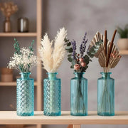 Set di Vasi in Vetro da 4 - Turqueso/Translucido - Altezza 13 cm - Vasi Decorativi - Vasi per Fiori per Interni - Disegno Unico - Vaso per Fiori