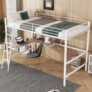 OKWISH Letto a Soppalco 90×200 cm, Letto Singolo con Scrivania a L, Scaffali e Scala, senza Materasso, in Metallo, Bianco