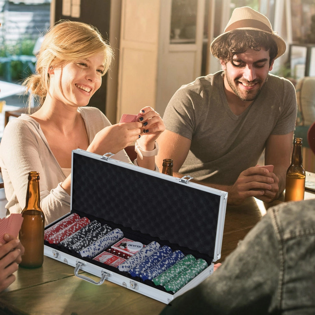 Easycomfort Valigetta Poker Professionale in Alluminio, Set Poker con 500 Fiches e 2 Mazzi per Texas hold'em e Blackjack