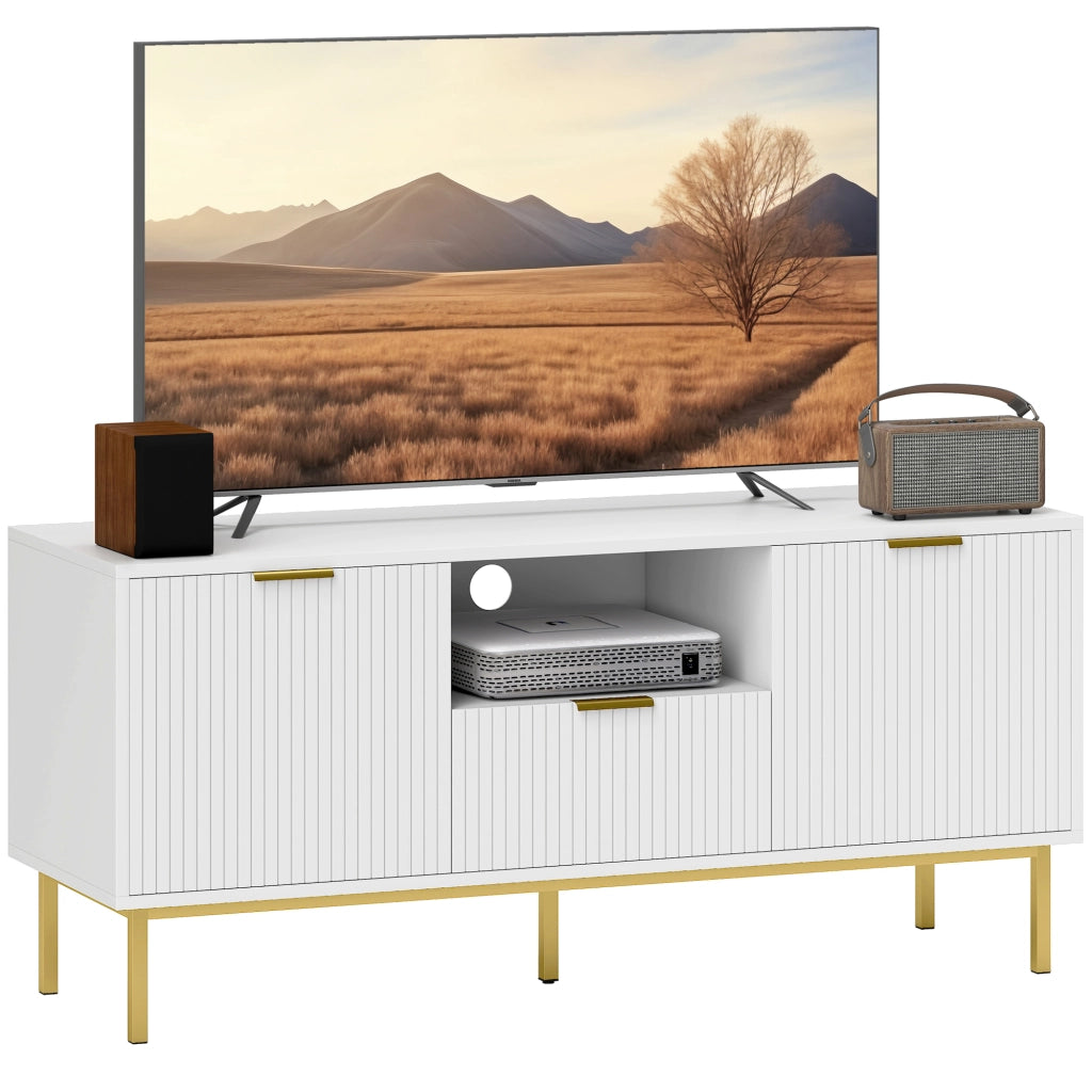 Mobile TV con 2 ante a chiusura morbida, cassetto e ripiano aperto ¨C zephmum ¨C bianco 120x39x54 cm