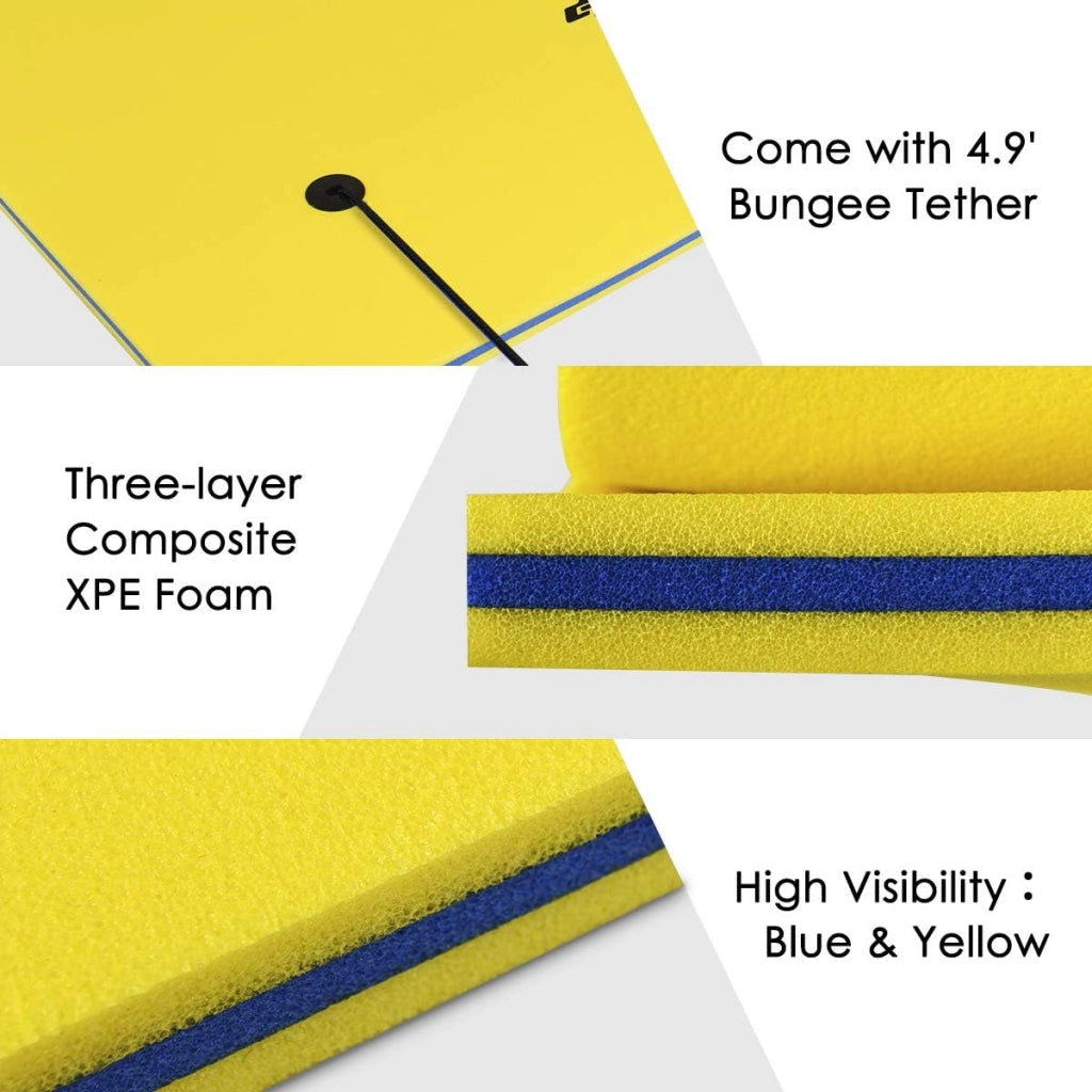 Tappeto Galleggiante per Piscina e Mare, 270 x 180 cm, Materassino Galleggiante in Schiuma per Rilassarsi e Divertirsi, Con Cuscino per la Testa (Giallo 270 x 180 cm)