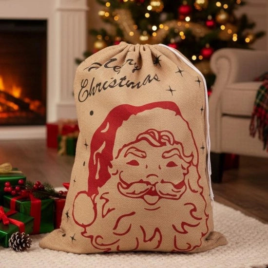 Borsa di regalo in juta 70 cm - Imballaggio naturale - Sostenibile e riciclabile - Fibre naturali - Tema natalizio - Ecocompatibile - Borsa di regalo