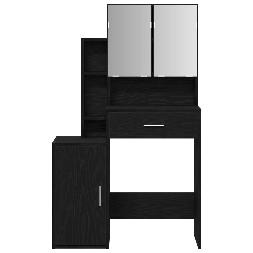 Tavolo da toeletta con specchio e luci LED in rovere nero