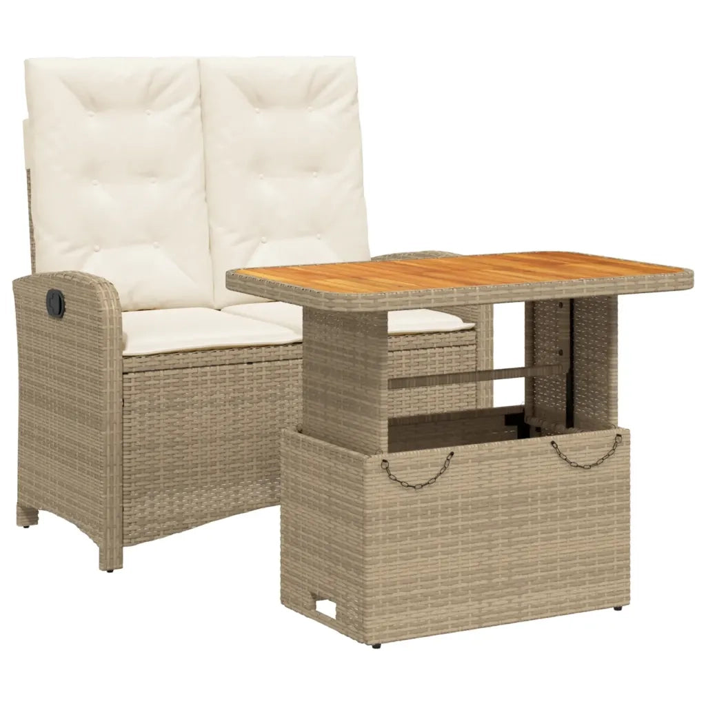 Set da Pranzo da Giardino 2 pz | Set Salotto da Giardino con Cuscini Beige in Polyrattan