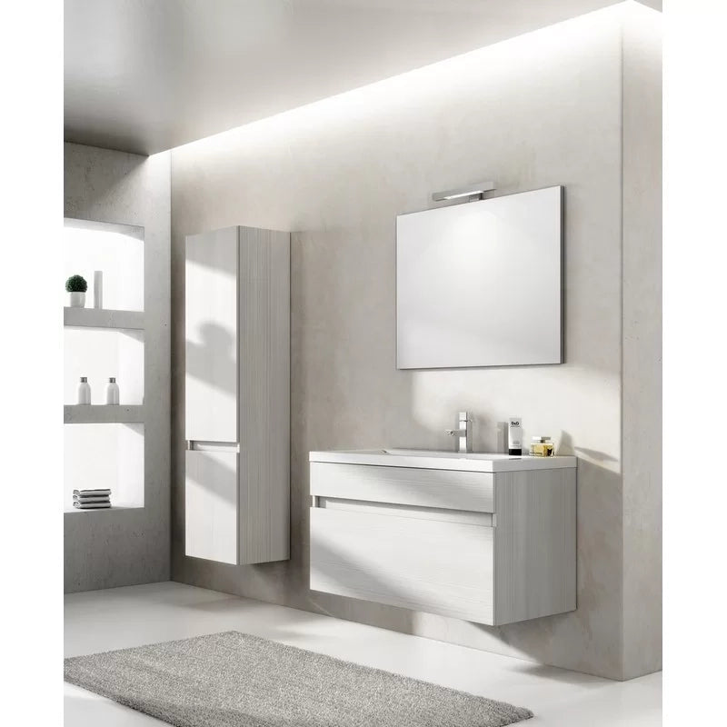 Mobile bagno sospeso perseo larice bianco con lavabo e specchio 90 cm