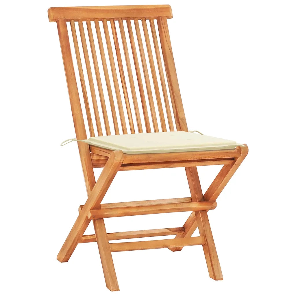 Set da Bistrot 3 pz | Set Salotto da Giardino con Cuscini Crema in Legno Massello di Teak