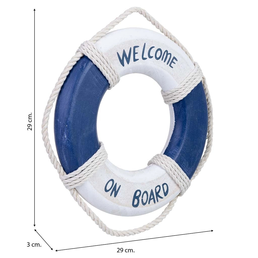 Figura decorativa da appendere a forma di salvagente in legno blu, 29x3x29 cm