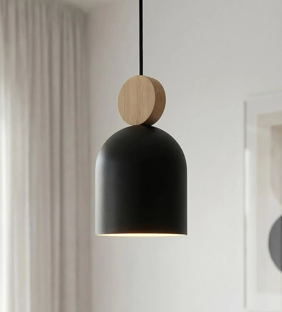 Lampada sospesa japandi MESI nera 3xGU10 legno Emibig