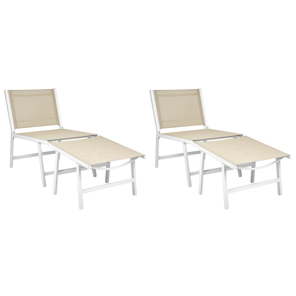 Set di 2 sedie da giardino Seduta in textilene beige e bianco Schienale in metallo con poggiapiedi Design moderno per esterni