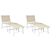 Set di 2 sedie da giardino Seduta in textilene beige e bianco Schienale in metallo con poggiapiedi Design moderno per esterni