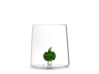 Bicchiere in vetro borosilicato trasparente con miniature decoro zucca verde