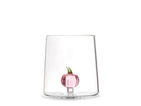 Bicchiere in vetro borosilicato trasparente con miniature decoro zucca rosa