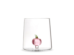 Bicchiere in vetro borosilicato trasparente con miniature decoro zucca rosa