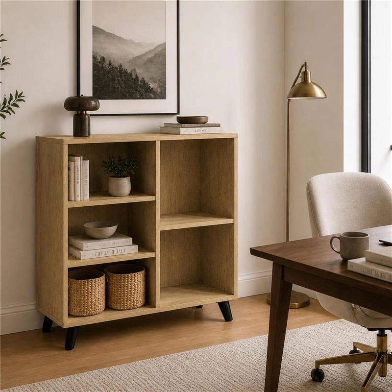 LIBRERIA IN MDF ROVERE CON RIPIANI SFALSATI MISURE: 80X30X90 CM