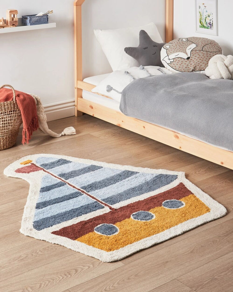 Tappeto multicolore in cotone ø 120 cm motivo decorativo a nave stile boho soggiorno cameretta bambini