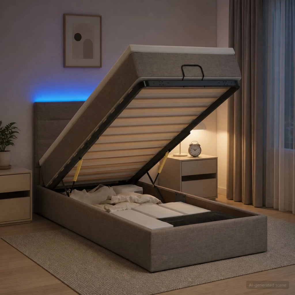 Letto Ottomano con Materasso e LED Tortora 80 x 200 cm Tessuto 3456784