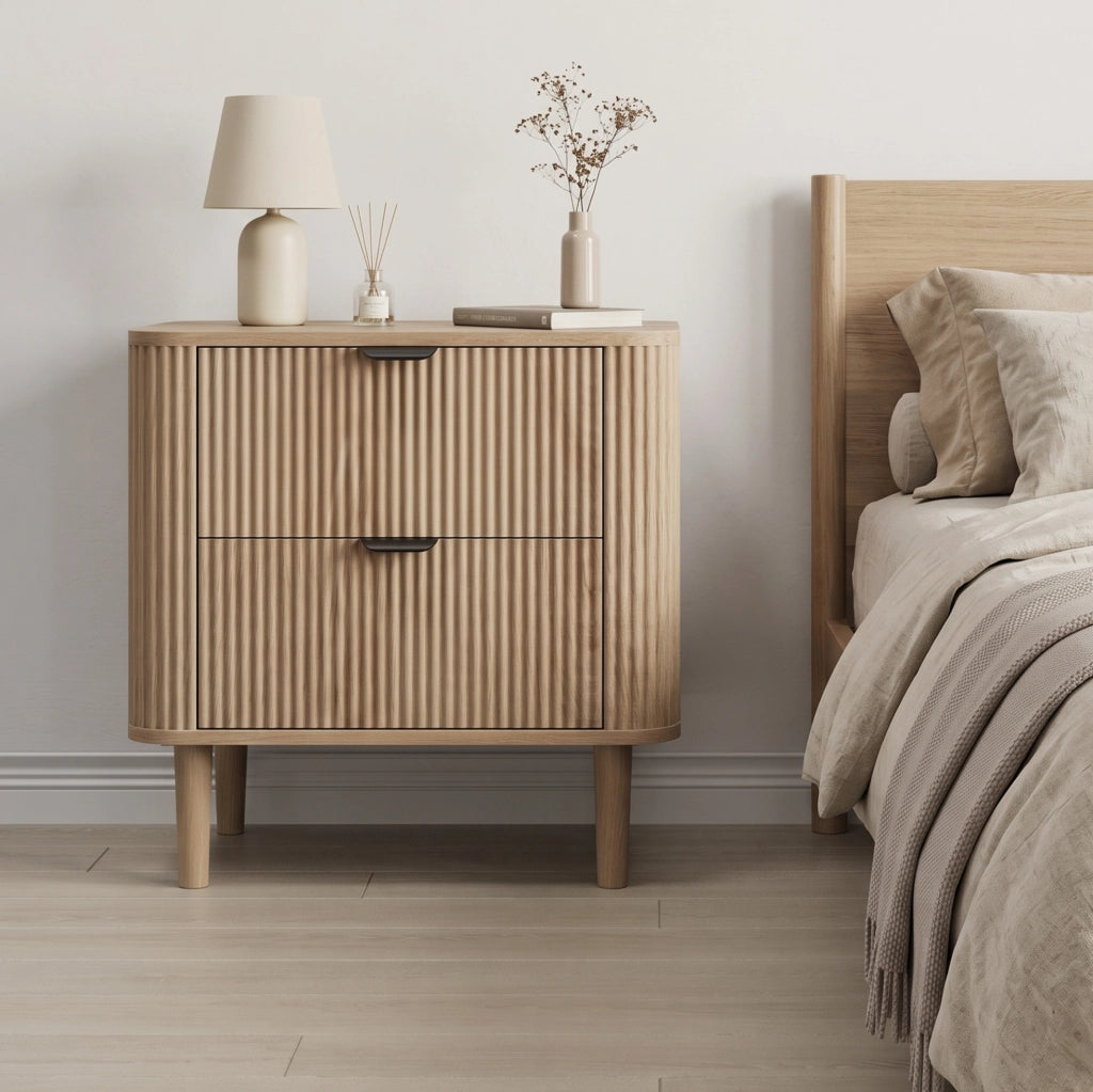 COMODINO 2 Cassetti in MDF Colore Rovere