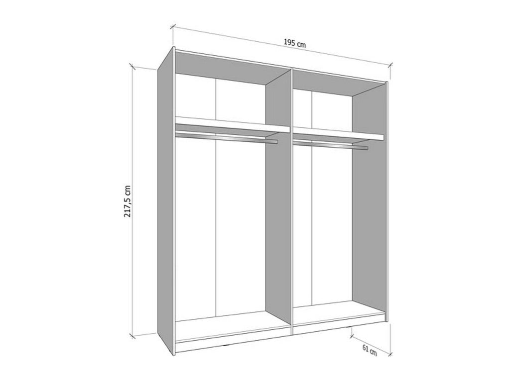 Armadio Camera da Letto Siri, Guardaroba Grande Appendiabiti, 195x217.5h cm Bianco Opaco
