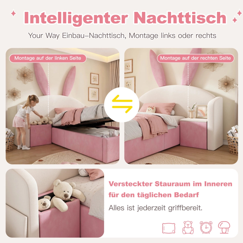 Letto singolo imbottito 90x200 con contenitore e comodino