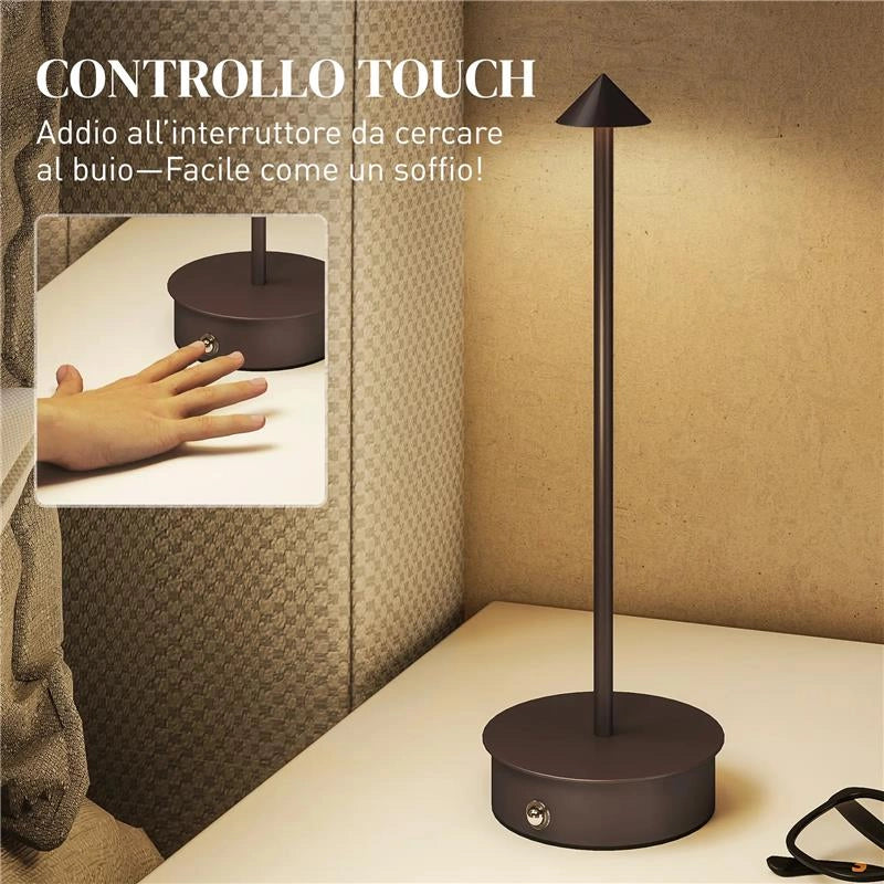 LAMPADA DA TAVOLO TOUCH RICARICABILE CON USB, REGOLABILE 3000K/4500K/6500K, AUTONOMIA 4-8 ORE, CAFFÞ