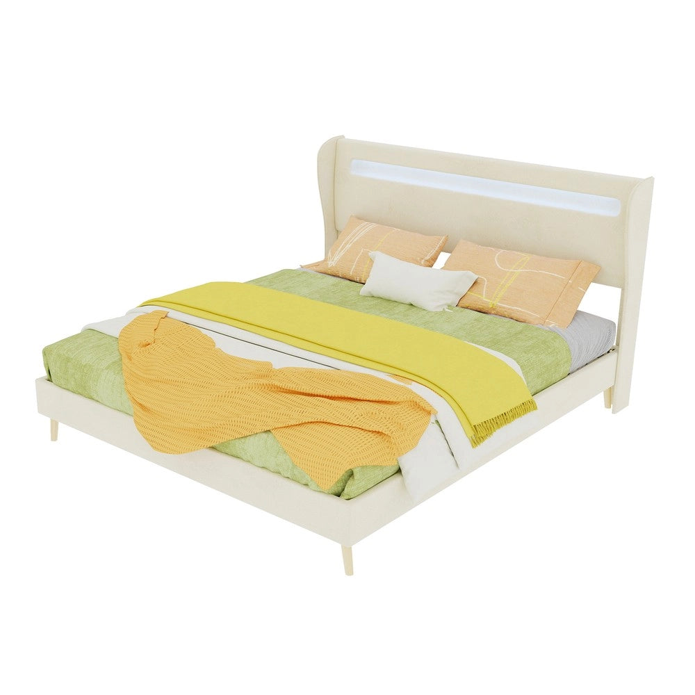 Letto imbottito con testiera LED e materasso ¨C Minimal ¨C beige 160x200 cm