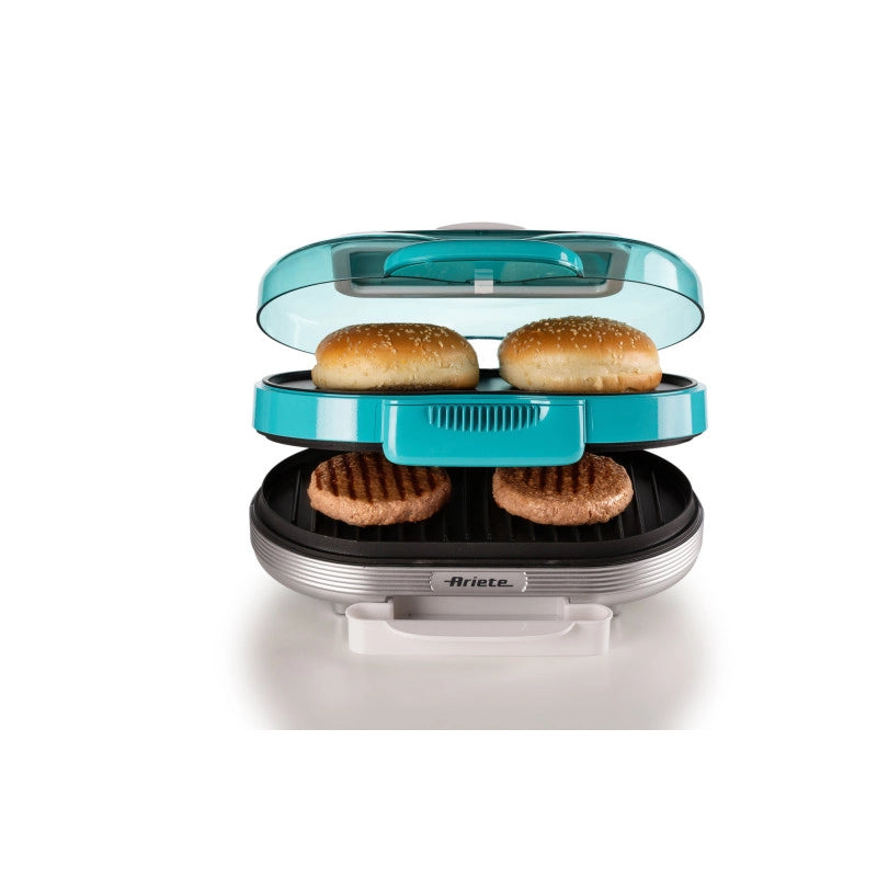 Macchina per fare hamburger 1200W, doppie piastre antiaderenti, 2 scomparti - Celeste