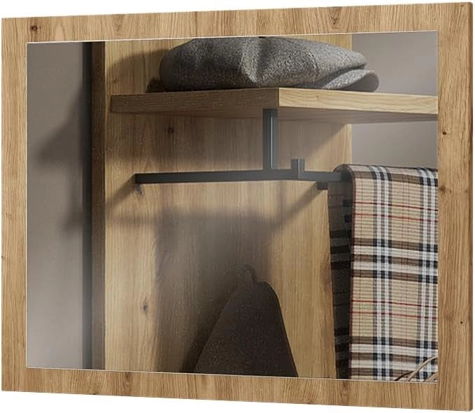 Specchio da parete Selena, Rovere artigianale, 70 x 55 cm, adatto al montaggio a parete per un'installazione salvaspazio
