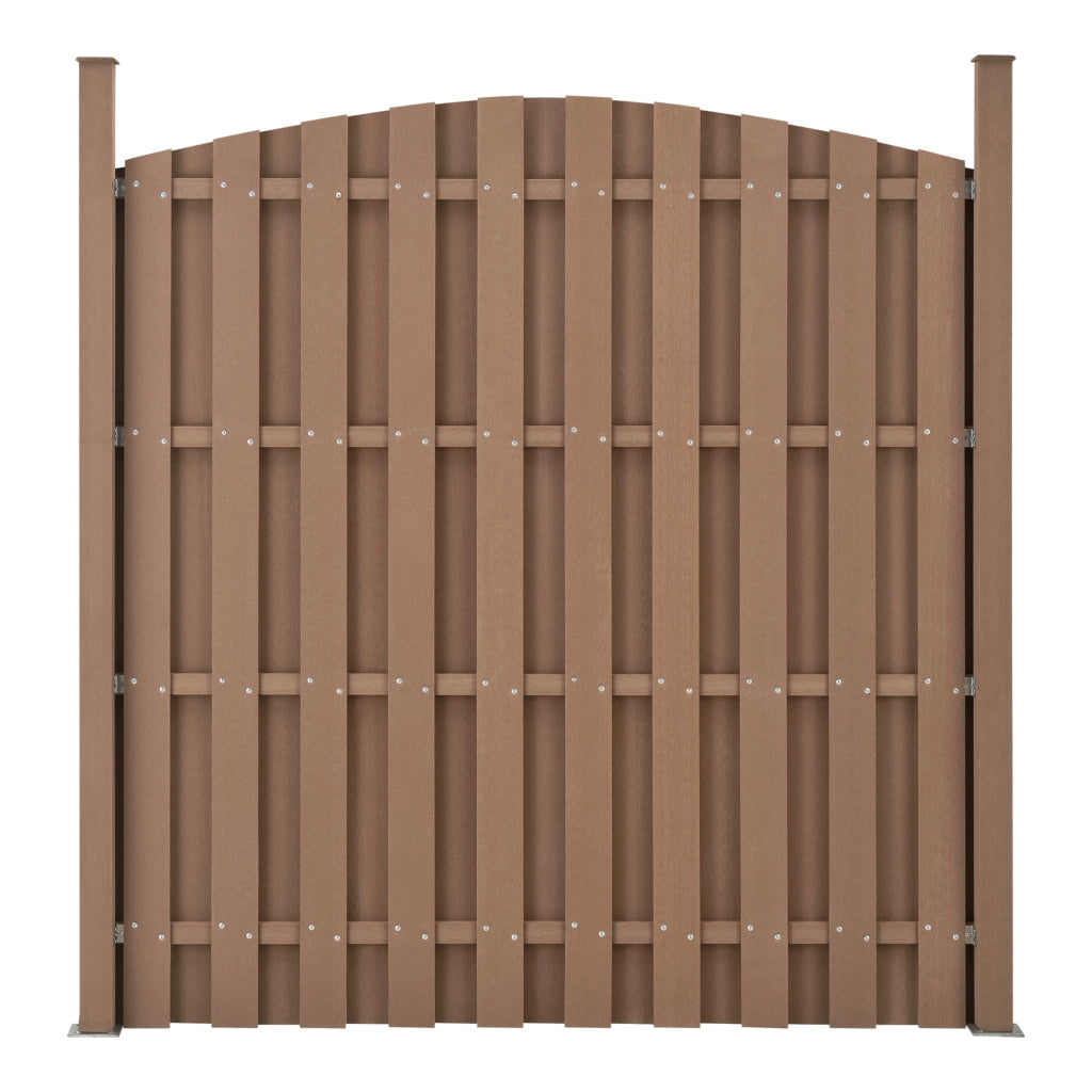 Set di 3 Pannelli Steccato ad Arco con Doghe in WPC e Base in Acciaio (AxL)185x562 cm - Marrone NEU.HOLZ