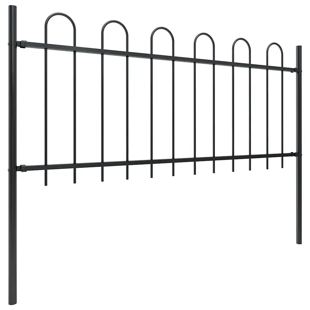 Recinzione da Giardino con Parte Superiore ad Anello in Acciaio 504x80 cm Nera 277649