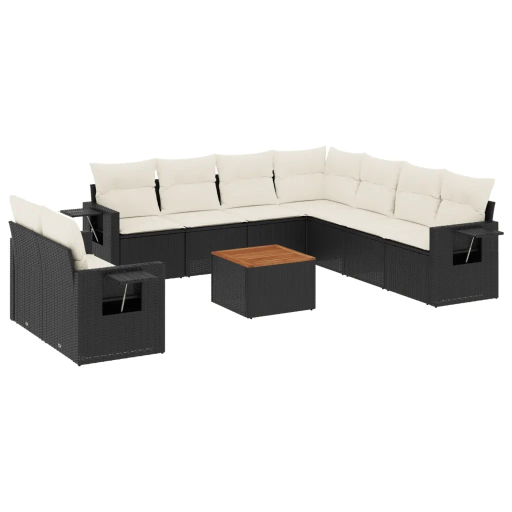Set Divani da Giardino 10pz con Cuscini in Polyrattan Nero 3224628