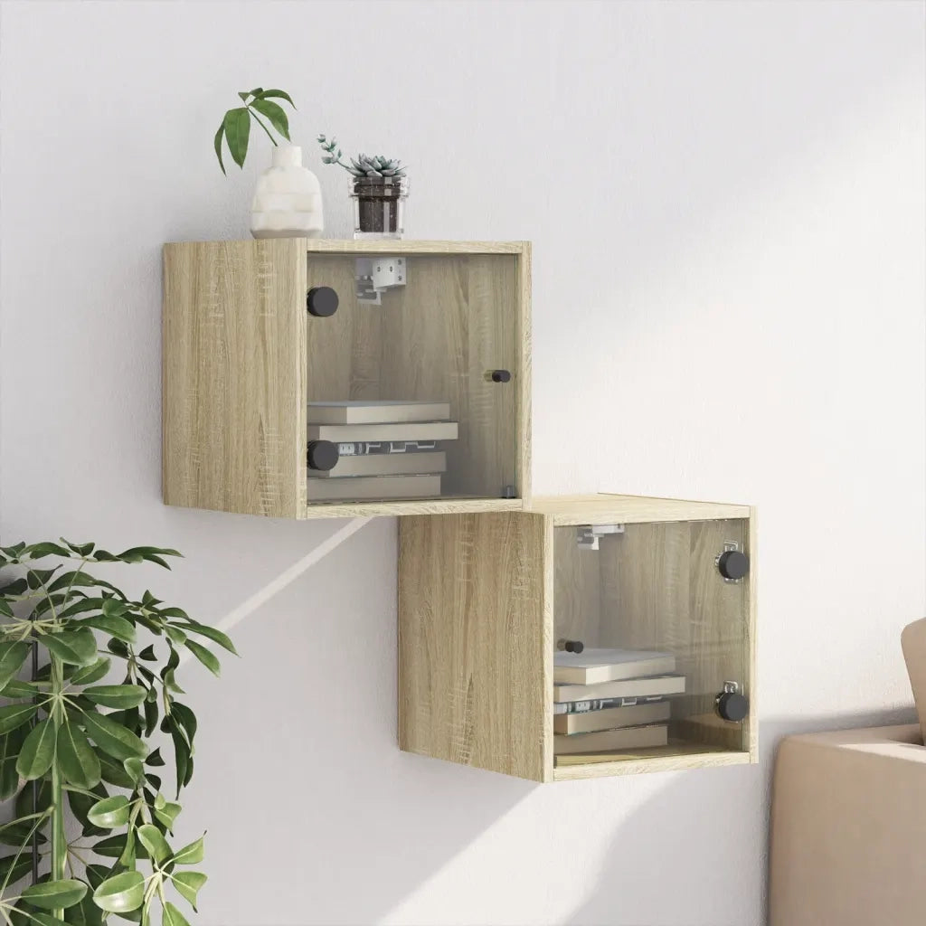 Comodini con Ante in Vetro 2pz Rovere Sonoma 35x37x35 cmcod mxl 111327