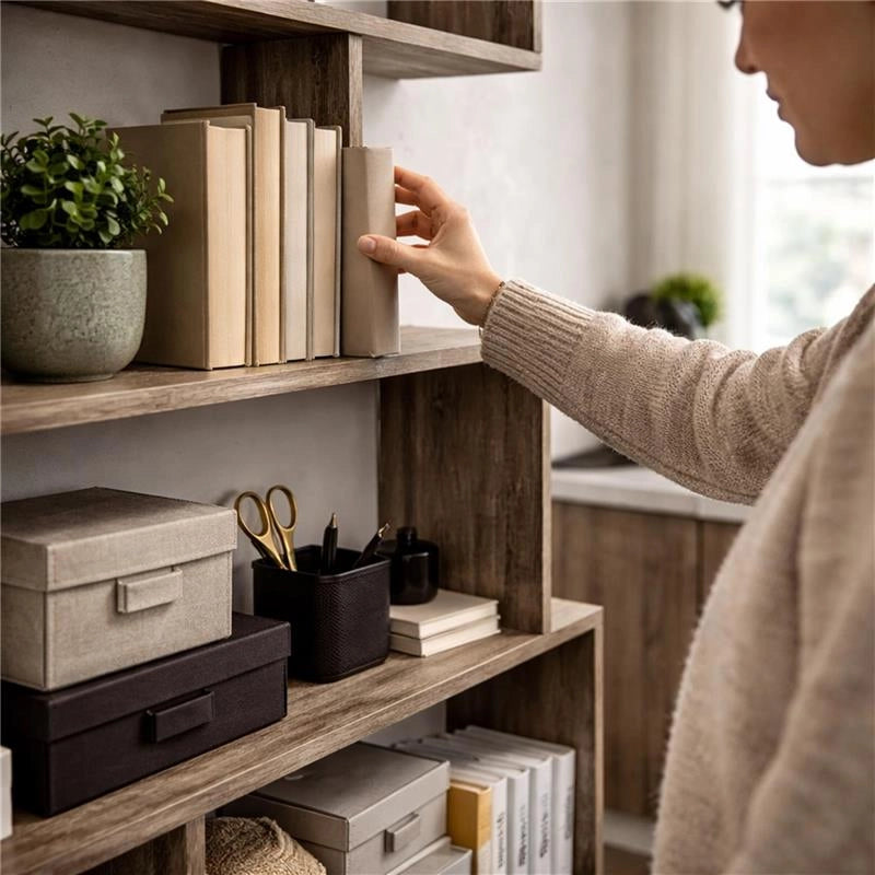LIBRERIA ALANA CON 6 RIPIANI SFALSATI IN DESIGN MODERNO NATURALE 80 X 23,5 X H190,5 CM