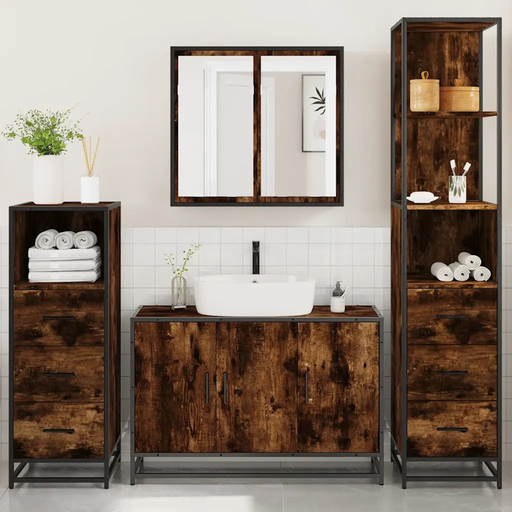 Set Mobili da Bagno 4 pz Rovere Fumo in Legno Multistrato 3301252