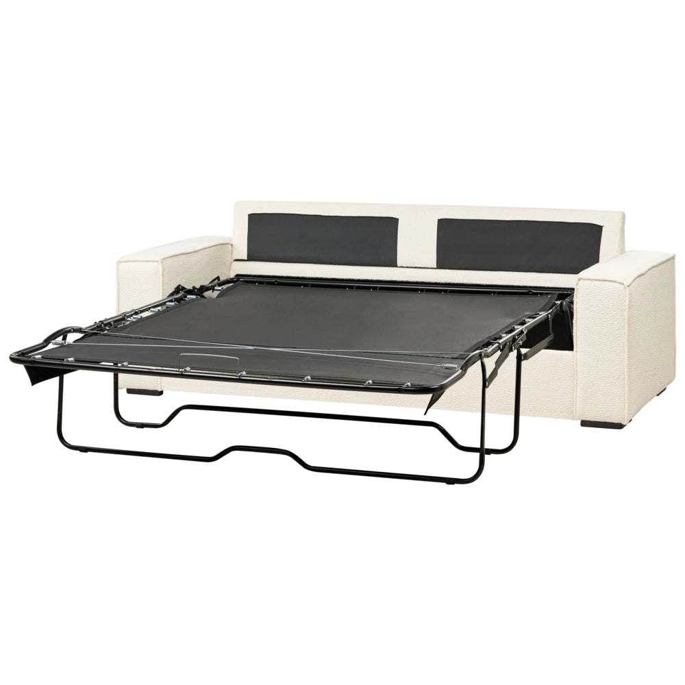 Divano letto in tessuto bianco sporco Divano letto trasformabile a 3 posti con struttura e materasso