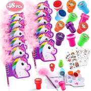 Set di Parti per Piñata con Fantasia di Unicornio - 12 x Quaderni di Note - 12 x Pennarelli di Pompon - 12 x Timbri - 12 x Sticker - Ideale Regalo per Bambini - Articoli per Feste
