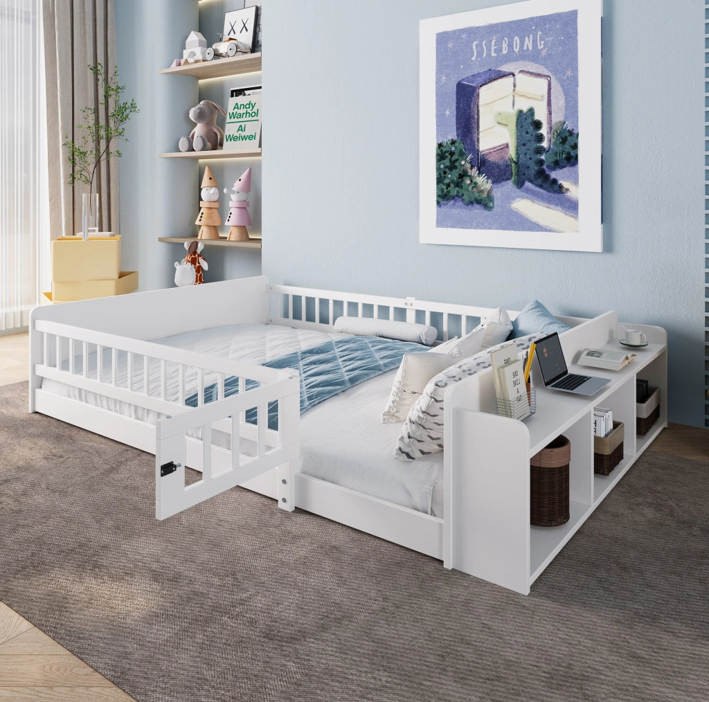 LETTO Bambino 140x200 cm Pino Bianco con ripiani e porta apribile