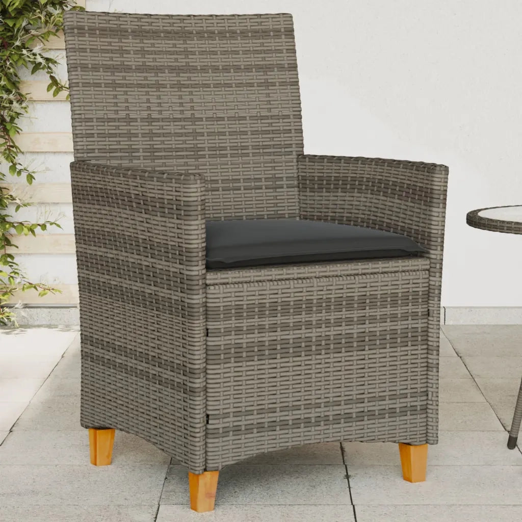 Sedie Giardino con Cuscini 2 pz | Sedie da Esterno Grigie Polyrattan Legno Massello