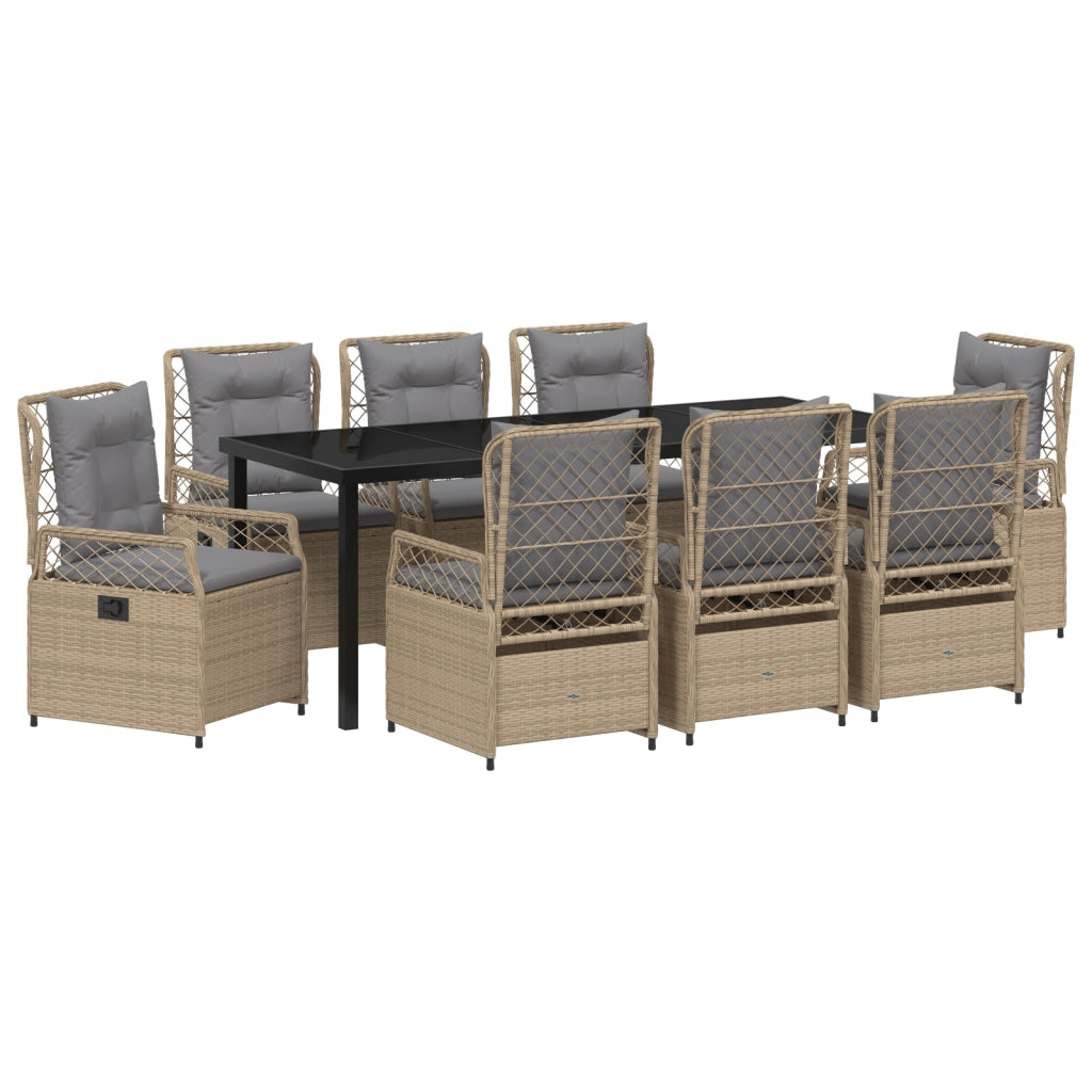 Set da Pranzo da Giardino 9 Pezzi Polyrattan Beige
