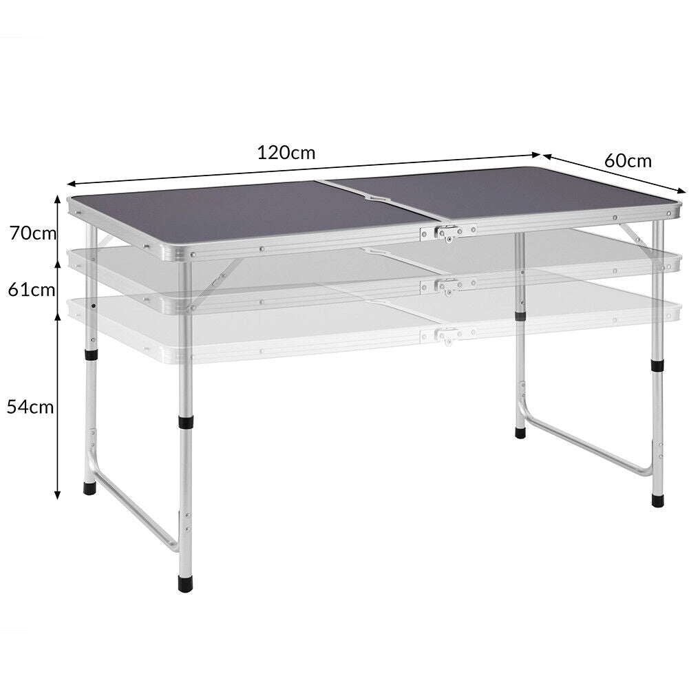 Tavolo Campeggio Picnic Altezza Regolabile Pieghevole Grigio 120x60x70/61/54H cm