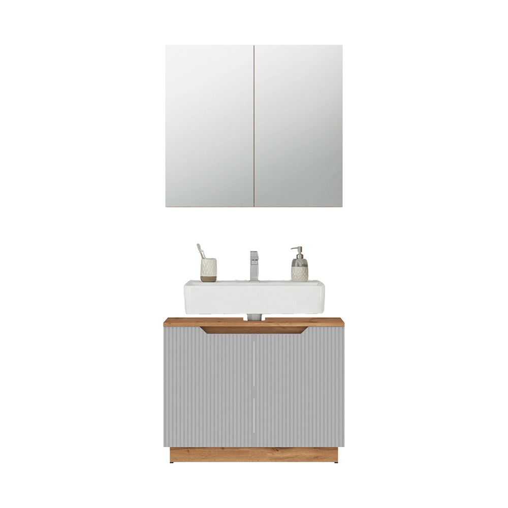 Vicco Set di mobili da bagno Rovere/grigio a righe 2 parti