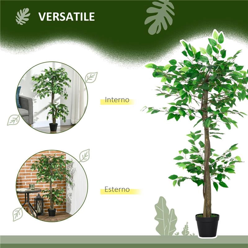 PIANTA ARTIFICIALE ALBERO DEL TÞ CON 546 FOGLIE REALISTICHE E VASO CEMENTO 120 CM VERDE