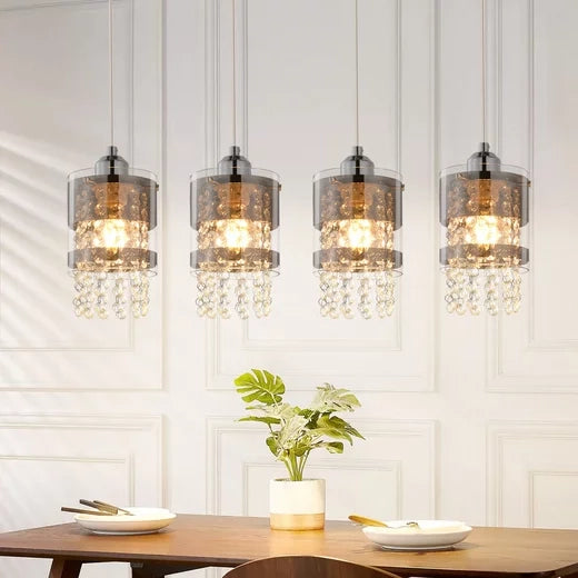 Lampada a Sospensione ZMH Moderna con Cristalli 4 Luci Regolabile Vetro per Sala da Pranzo Senza Lampadina 150cm