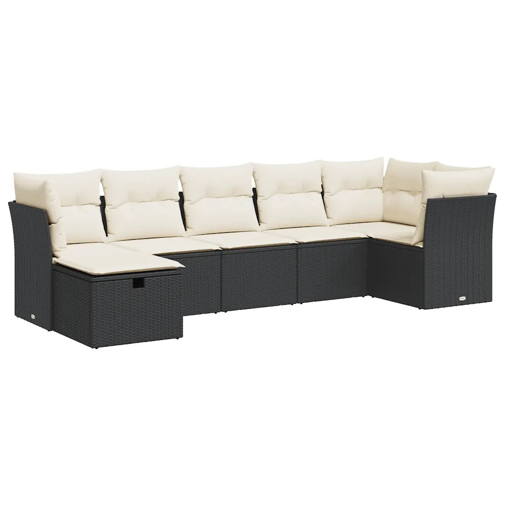 vidaXL Set Divani da Giardino con Cuscini 7pz Nero Polyrattan